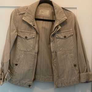 Current Elliott gray stripe denim jacket with leather elbow patches